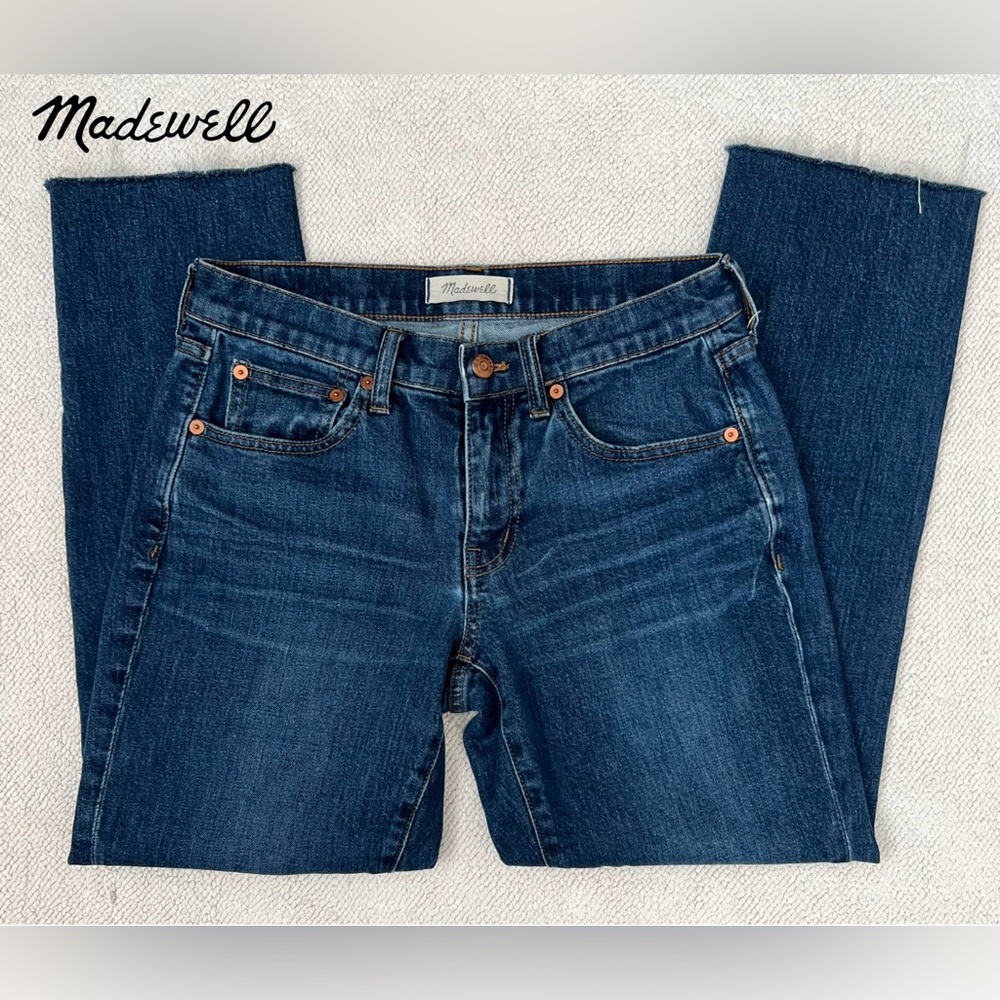 Madewell Women’s Jeans Size 25 THE SLIM BOYJEANS Raw Hem Straight Leg Dark Blue